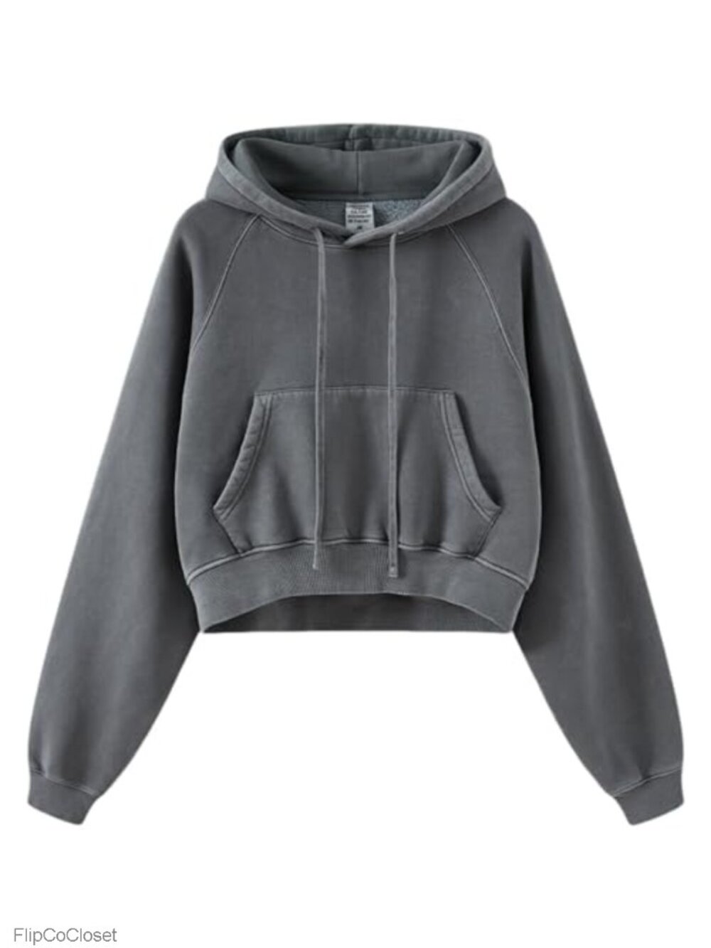 Cropped Hoodie Acid Wash Fleece Lined Sweatshirt Kangaroo Pocket
